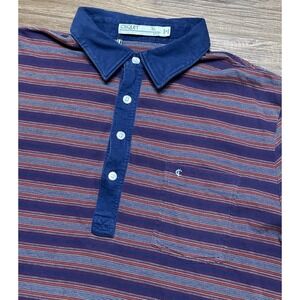 Criquet Players Polo 4 Button Short Sleeve Shirt Blue/Red Striped Men's Sz XL
